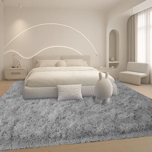 8x10 Grey Fluffy Shag Area Rug, Non-Slip Thick Soft Carpet for Home - color: Grey, size: 8' x 10' (Rectangular)
