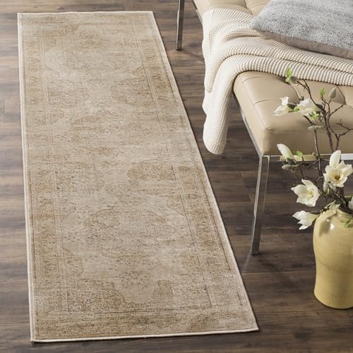 SAFAVIEH Vintage Collection Runner Rug - 2'2" x 8', Creme, Oriental Traditional Distressed Viscose Design, Ideal for High Traffic Areas in Living Room, Bedroom (VTG158-3440)