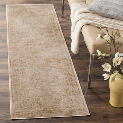 SAFAVIEH Vintage Collection Runner Rug - 2'2" x 8', Creme, Oriental Traditional Distressed Viscose Design, Ideal for High Traffic Areas in Living Room, Bedroom (VTG158-3440)