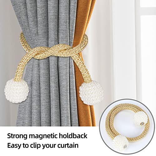 8 Pack Magnetic Curtain Tiebacks with Pearls,Modern Curtain Holdbacks Strap - color: Gold