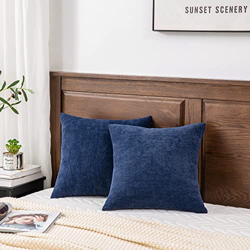 GAWAMAY Navy Blue Chenille Throw Pillow Covers 24x24 Set of 2 for Couch - color: Navy Blue, size: 24" x 24" (Pack of 2)