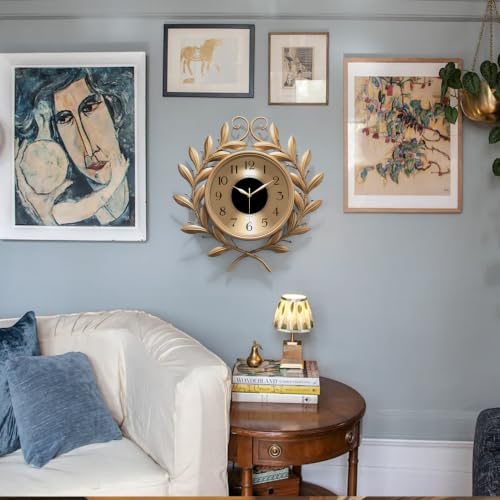 Decorative Vintage Wall Clocks 17" Silent Retro Rustic Battery Operated - color: Gold, size: Medium