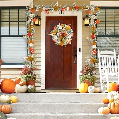 GarveeHome Fall Garland for Mantel, 6 ft Autumn Pumpkin Garland with Maple Leaves for Table Centerpiece Fall Thanksgiving Decorations Indoor Outdoor Fireplace Home Decor