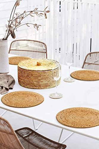 Hausattire Jute Braided Round Placemats, Natural, 14 in, 4-Pack