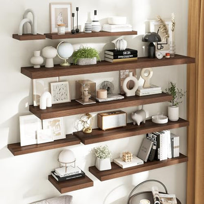 48 Inch Floating Shelves, 9"Deep Wall Shelf, 60 Lbs Capacity, Walnut, 2pcs - color: Walnut, size: 48"Wx9"Dx1.5"H