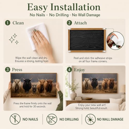 Framed Highland Cow Family Farmhouse Canvas Wall Art 24x48 Inch - color: Highland Cow, size: 48"L x 24"W