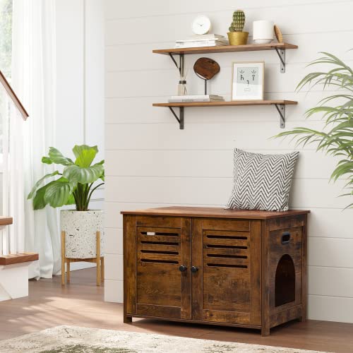 DINZI LVJ Wall Shelves, 23.6" Long Floating Shelves with Metal Brackets - color: Rustic Brown, size: 23.6 Inch
