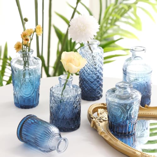 Fixwal 36 Blue Bud Vases Glass Bud Vase Set of 36, Small Vases for Flowers - color: Blue, size: 36pcs