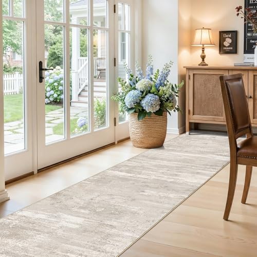 Washable Kitchen Runner Rug 2'6x12 - Indoor Non Slip Stain Resistant Carpet for Hallway Entryway Living Room Low Pile Long Rugs Ultra Soft Home Decor Floor Mat for 20-45yr Marrierd Women 2'6x12 Beige - color: Beige, size: 2'6" x 12' (Runner)