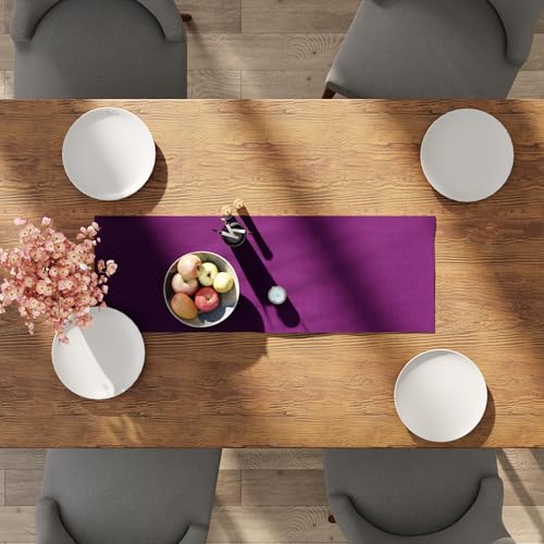 Encasa XO Table Runner, Cotton Canvas Dining Runner 13"x36" - color: Purple, size: 13x36 in