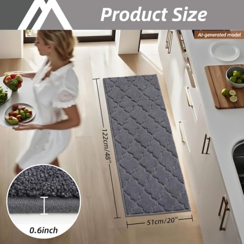 COSY HOMEER Kitchen Rugs Non Slip Washable 20"x48",Dark Grey - color: Dark Grey, size: 20"X 48"