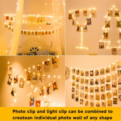 HXWEIYE 50LEDs Photo Clips String Lights, 16.4FT 50 LED, Battery Powered - color: Warm White, size: 16.4 Feet, 50 LEDs, Battery Powered