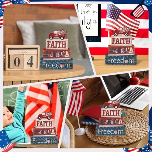Britimes Tiered Tray Decor Set, 4 Pack, Wooden Table Sign, Independence - style: Independence Day Car
