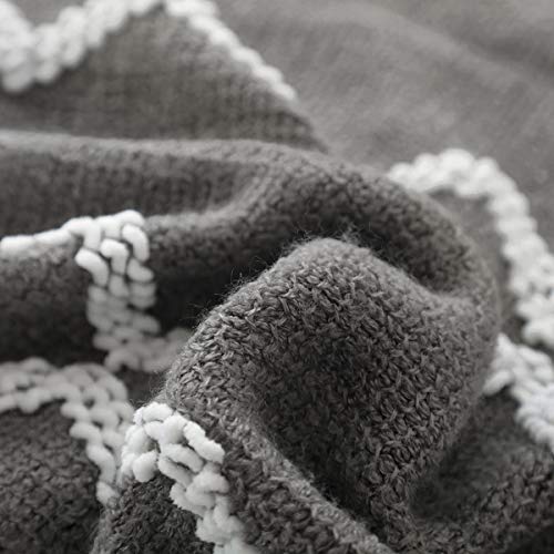 BOURINA Knitted Throw Blanket Boho Chenille Outdoor Blanket,Grey 60x80Inch - color: A-grey, size: 60"×80"