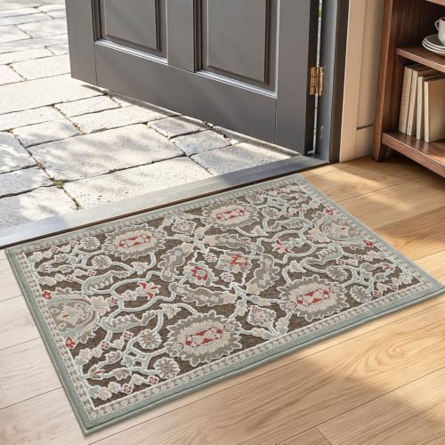 LUMI Indoor Door Mat 17x30, Vintage Non-Slip Washable Thin Entry Mat,Floral - color: Flower Whipser, size: 1'5" x 2'6" (Rectangular)
