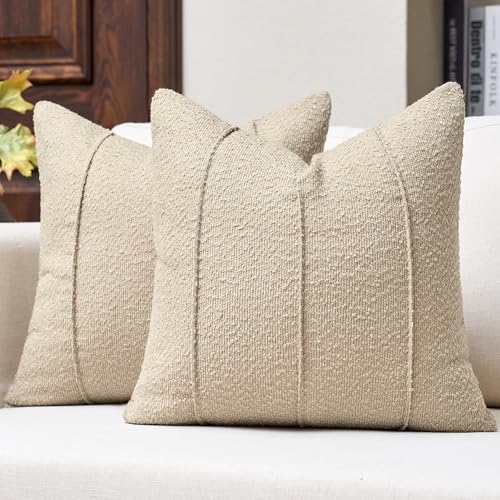 Textured Boucle Throw Pillow Covers 18x18 Inch Set of 2 Oatmeal - color: Oatmeal, size: 18" x 18" (Pack of 2)
