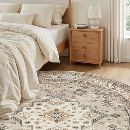 cotiled 6ft Round Living Room Area Rug, Washable, Traditional, Beige - color: Beige, size: 6' (Round)