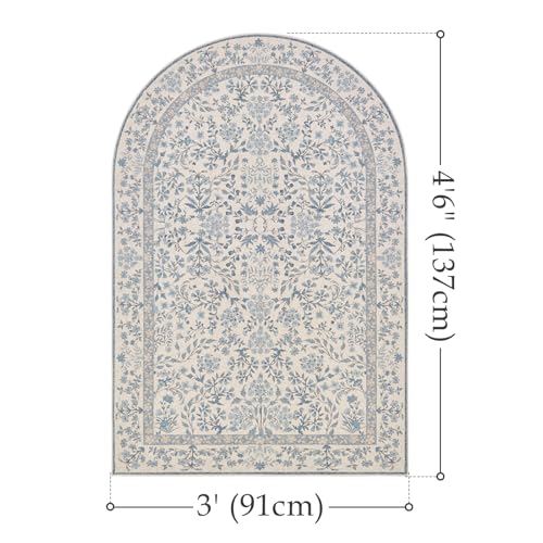 jinchan 3x5 Washable Entryway Area Rug, Vintage Blue Floral Non-Slip - color: Blue/Cream, size: 3' x 4'6" (U-Shape)