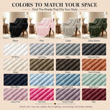 HIMEET Charcoal Grey Throw XL Blanket, 300GSM Ribbed Fleece, 50 x 70 Inches - color: Charcoal Grey, size: Throw XL (50" x 70")