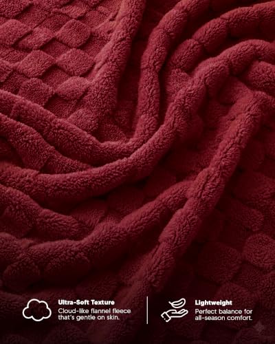 Utopia Bedding Plush Checkered Fleece Blanket Burgundy Twin, 60x80 Inches - color: Burgundy, size: Twin