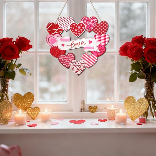 Wood Wreath for Front Door Porch Window Wall Hanging Decor (Pink) - style: Pink