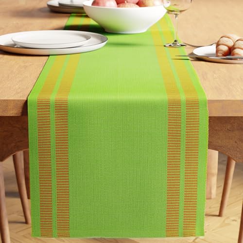 Encasa XO Table Runner, Yarn Dyed Ribbed Cotton 13"x72" - color: Ladder Green, size: 13x72 in