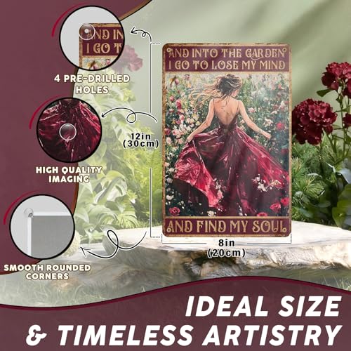 PEACHGARDEN Garden Signs for Outside Wall Decor - Into The Garden I Go To Lose My Mind Find My Soul - Sign Rustic Farmhouse Art for Yard Patio 8x12 Inch - color: Garden Girl 4, size: 20X30cm(12*8in)