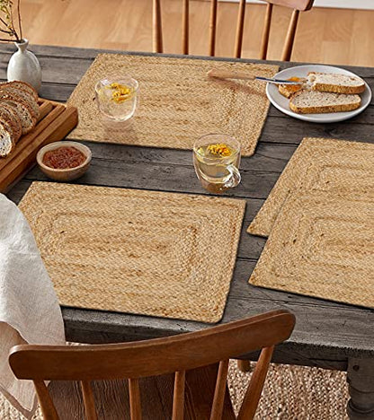 Ramanta Home Jute Braided Placemats Set of 4 13x19 Inches - Natural - size: 13x19 Inches