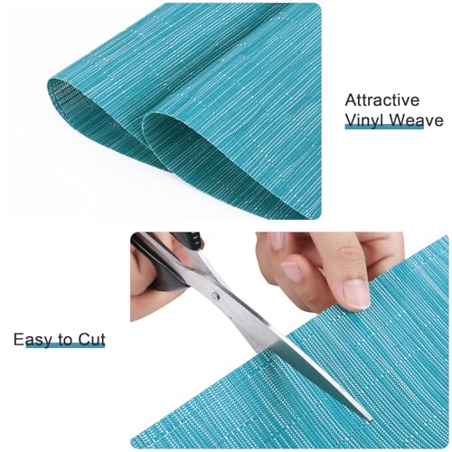 SHACOS Wedge Shape Placemats Set of 4 Round Table Placemats Heat Resistant Woven Vinyl PVC Table Mats Indoor Outdoor Wipe Clean (4, Teal Blue) - color: Teal Blue