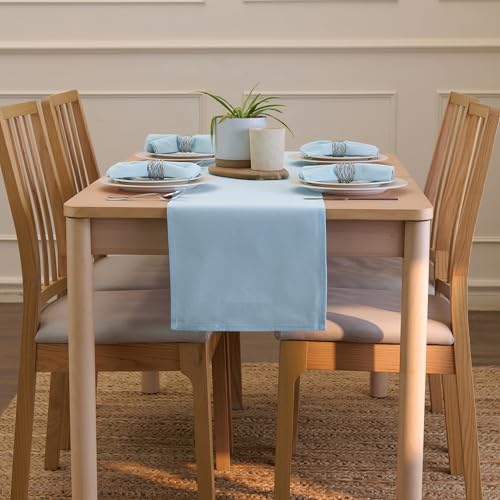 Encasa XO Table Runner, Cotton Canvas Dining Runner 13"x72" - color: Ice Blue, size: 13x72 in