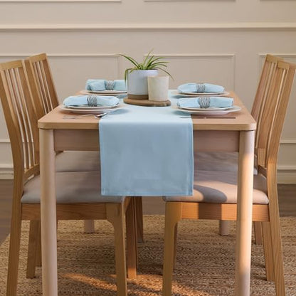 Encasa XO Table Runner, Cotton Canvas Dining Runner 13"x72" - color: Ice Blue, size: 13x72 in