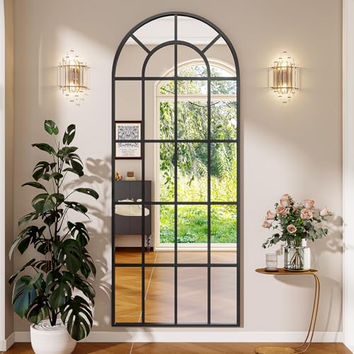 30" x 71" Arched Windowpane Full Length Mirror,Black - size: 71"L x 30"W