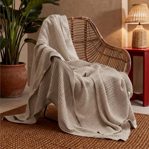 Bedsure 100% Cotton Twin XL Blanket, Waffle Weave, Khaki Brown, 66"x90" - color: 03 Khaki Brown, size: Twin XL (66" X 90")