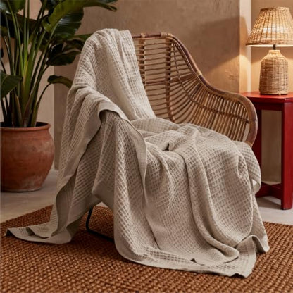 Bedsure 100% Cotton Twin XL Blanket, Waffle Weave, Khaki Brown, 66"x90" - color: 03 Khaki Brown, size: Twin XL (66" X 90")