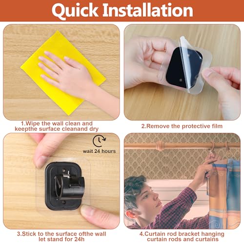 Adhesive Curtain Rod No Drilling for Renter 48 to 84 Inch Adjustable, Black - color: 1PCS Black, size: 48 to 84"