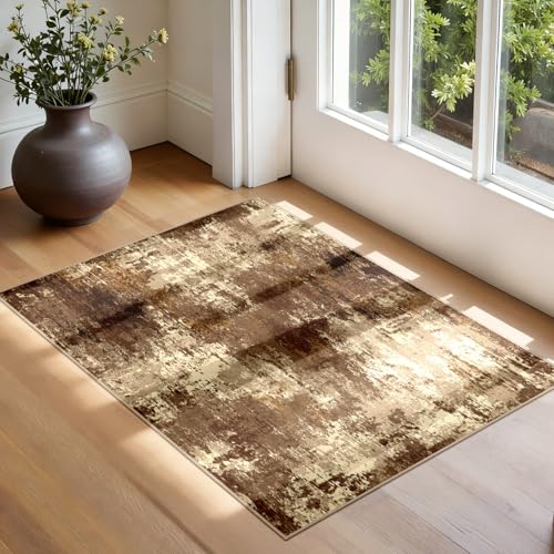 RELEANY Washable 2'x3' Abstract Area Rug for Living Room Brown Tan - color: Brown/Tan, size: 2' x 3' (Rectangular)