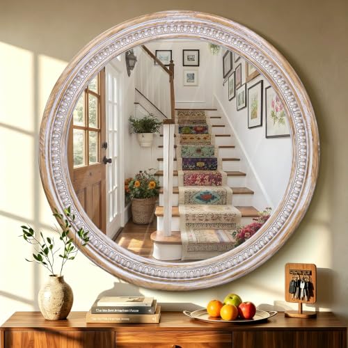 36 Inch Large Round Wood Mirror, Rustic Farmhouse Circle Mirrors for Wall - color: C - 36 in