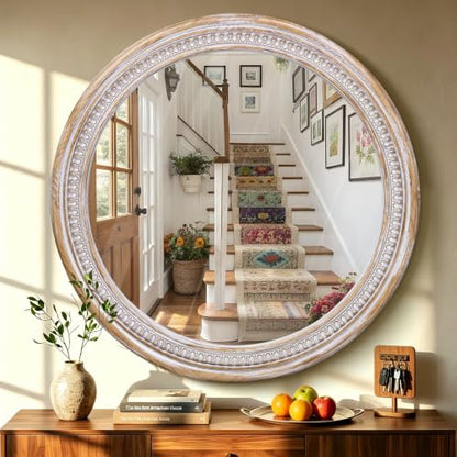 36 Inch Large Round Wood Mirror, Rustic Farmhouse Circle Mirrors for Wall - color: C - 36 in