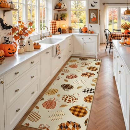 2.5x8 Beige Halloween Fall Pumpkin Hallway Runner Rug for Kitchen Entryway - color: Beige2 - Pumpkin, size: 2'6" x 8' (Rectangular)