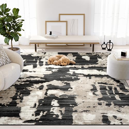 Abani Black and Cream Area Rug | 8' x 10' Tan and Beige Abstract Pattern | Perfect for Living Room and Bedroom | Terra Collection - color: Grey, size: 8' x 10' (Rectangular)