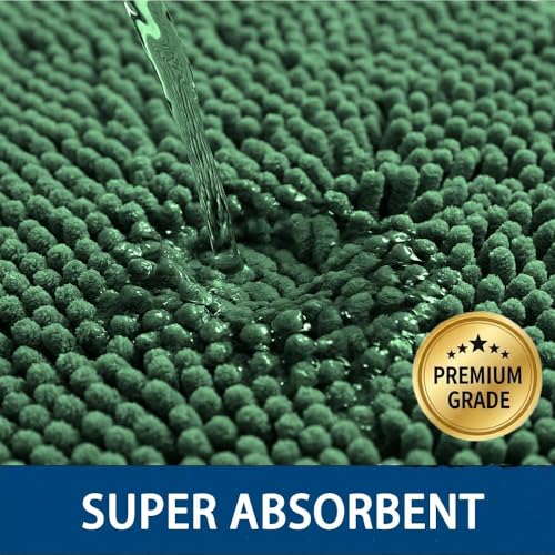 Bathroom Rugs Sets 2 Piece,Super Absorbent Chenille Bath Mats and U-Shaped Toilet Rug,Strong PVC Non Slip Backing,Microfiber Washable Dry Quickly Bath Mats for Bathroom(20"x32"+20"x20"U, Dark Green) - color: Dark Green