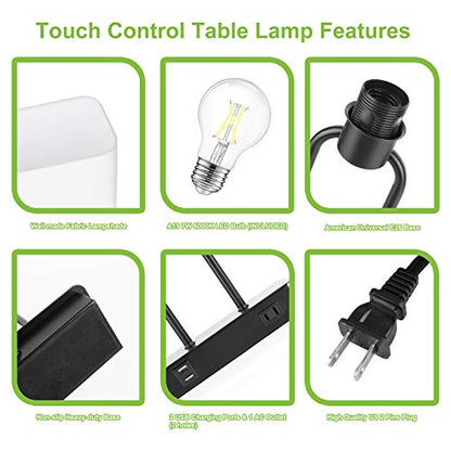 Bedside Touch Control Table Lamp, 3 Way Dimmable Modern Nightstand Lamp - color: White