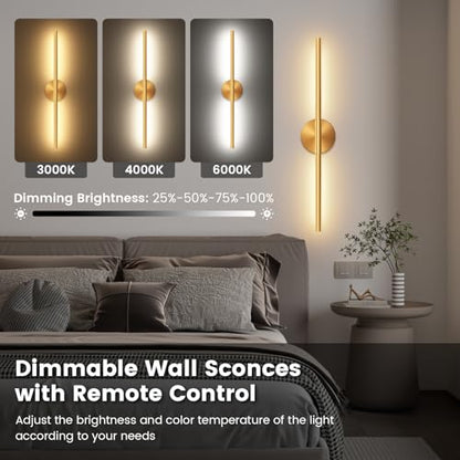 JOFIOS Battery Operated Wall Sconces Set of 2, 27.6In Gold Remote Control - color: Gold, size: 27.6 inch