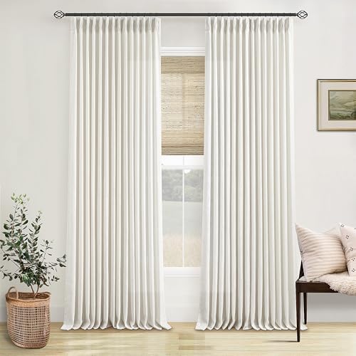 TWODRAPES Pinch Pleated Linen Curtains 105 Inches Long for Living Room - color: Natural, size: 40"W x 105"L (Pack of 2)