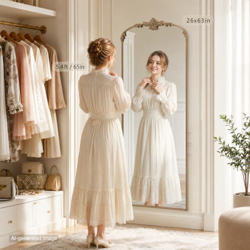 Besdomus Arched Full Length Mirror: 26"x63" Long Vintage Gold Floor Mirror - size: 63"L x 26"W