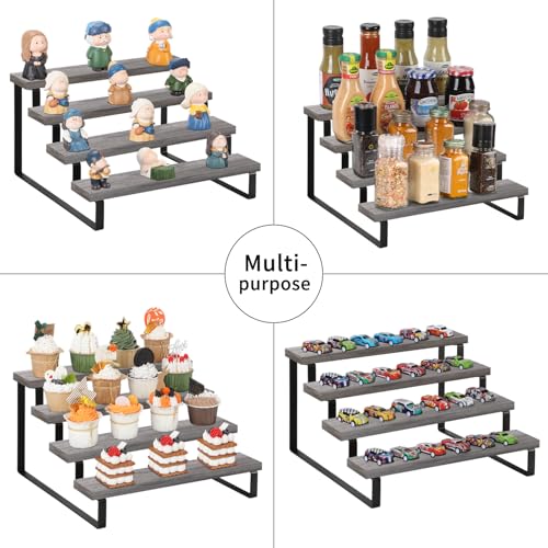 YINMIT Wooden Display Riser Stand, Tiered Perfume and Cologne Organizer Stand, 4 Tier Spice Rack Organizer, Rustic Display Shelf for Candles (4 Tier,2Pack,Grey) - color: 4 Tier,2 Pack,Grey