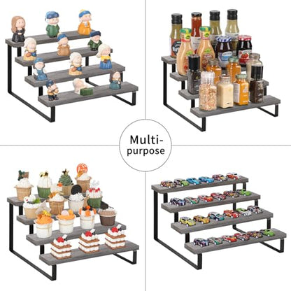 YINMIT Wooden Display Riser Stand, Tiered Perfume and Cologne Organizer Stand, 4 Tier Spice Rack Organizer, Rustic Display Shelf for Candles (4 Tier,2Pack,Grey) - color: 4 Tier,2 Pack,Grey