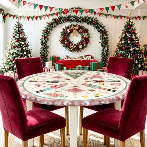 Nutcracker Christmas Tablecloth Round 43x43 Inch Polyester Woven - color: Nutcracker