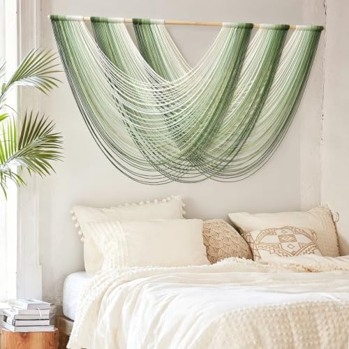 Macrame Wall Hanging Large Dip Dyed Boho Green Wall Art Decor 57"W*31"L - color: Green1