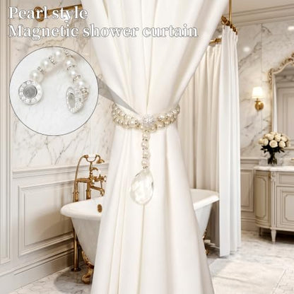 Shower Curtain Tie Backs 2 Pack Magnetic Pearl Crystal Decorative Ties